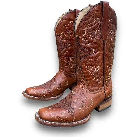 Circle G Cognac Embroidered Cowgirl Leather Cowboy Boots Women’s size 7.5 - Picture 4 of 16